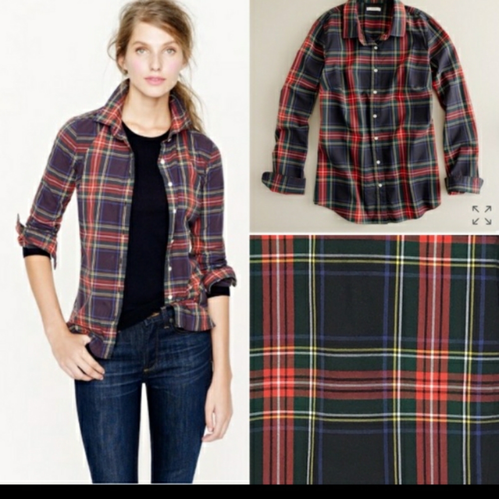 J. Crew Women's Black Red Plaid Button-Down Shirt